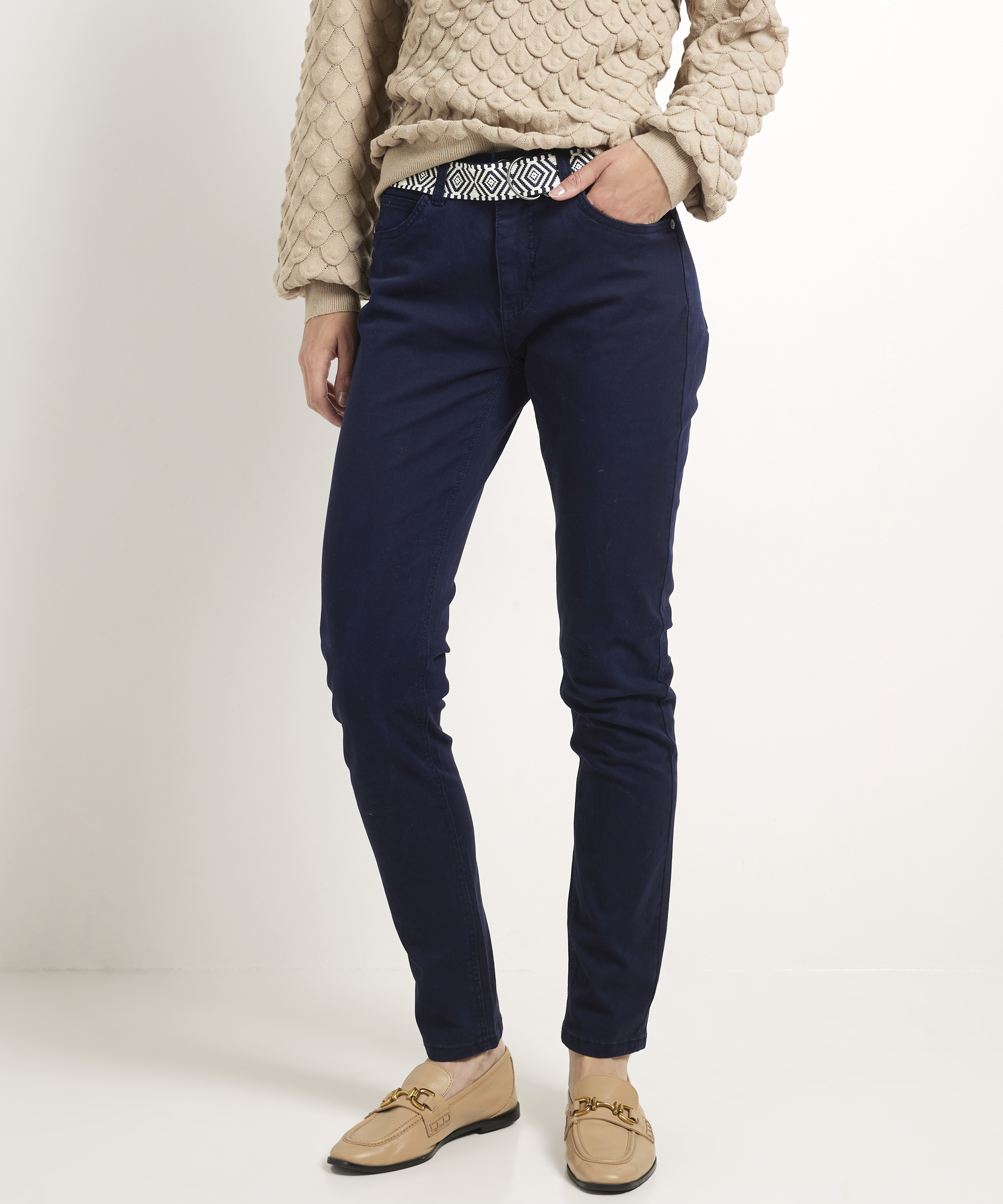 slim fit twill broek met riem