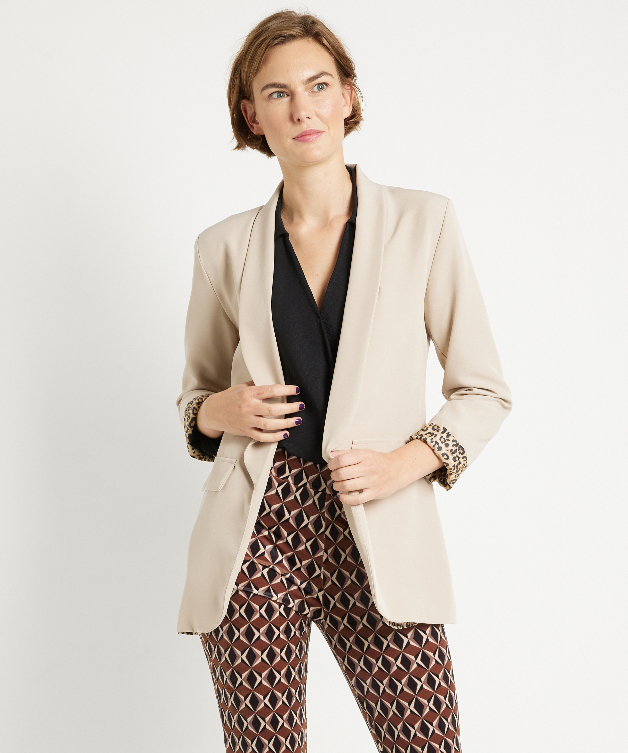 blazer met panterprint voering