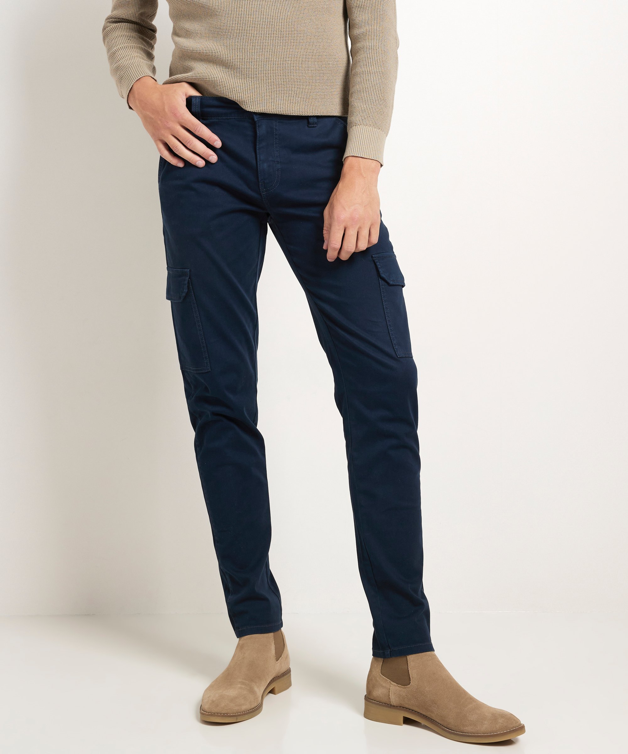 slim fit cargo broek stretch twill