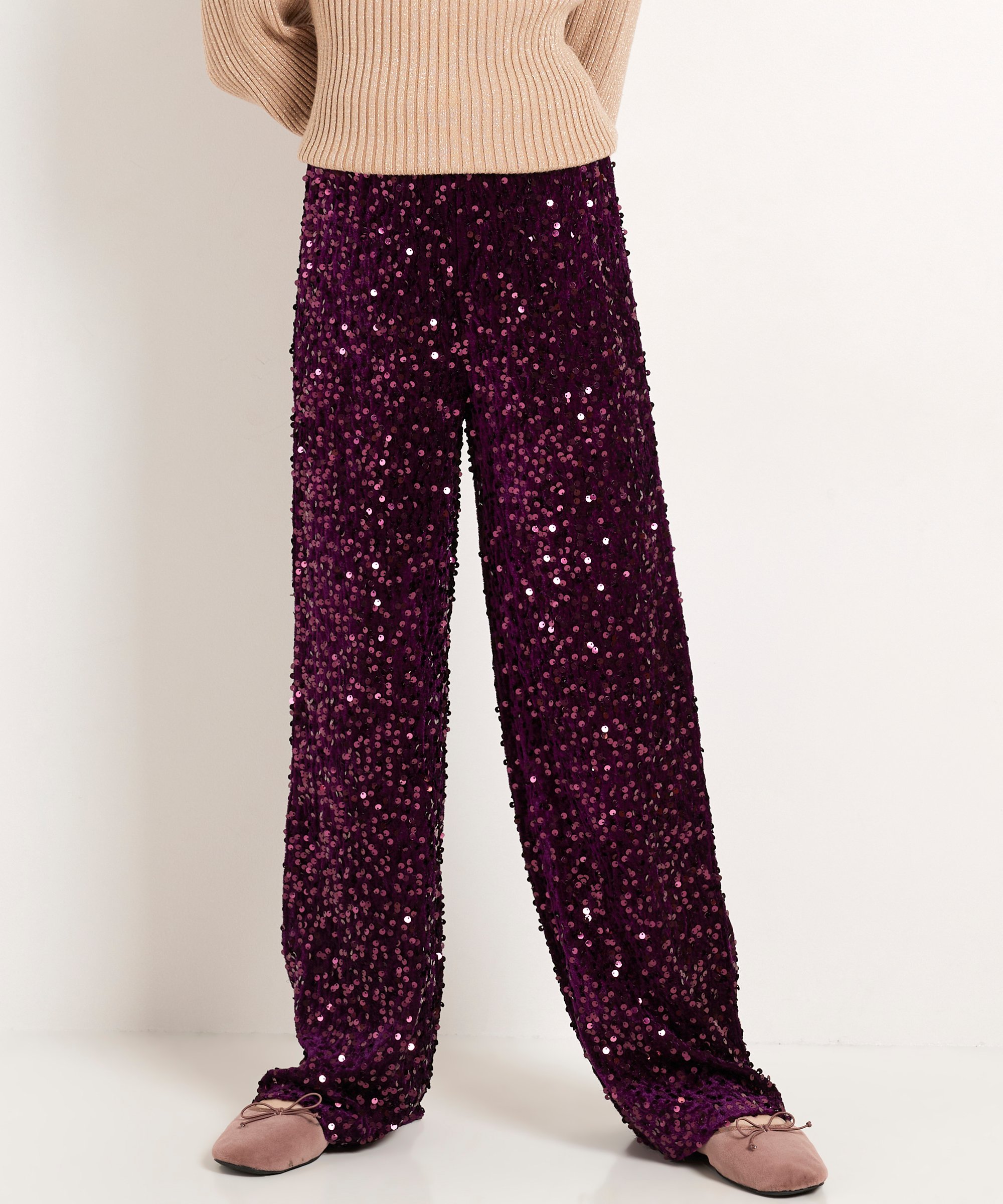 wide fit broek velvet pailletten