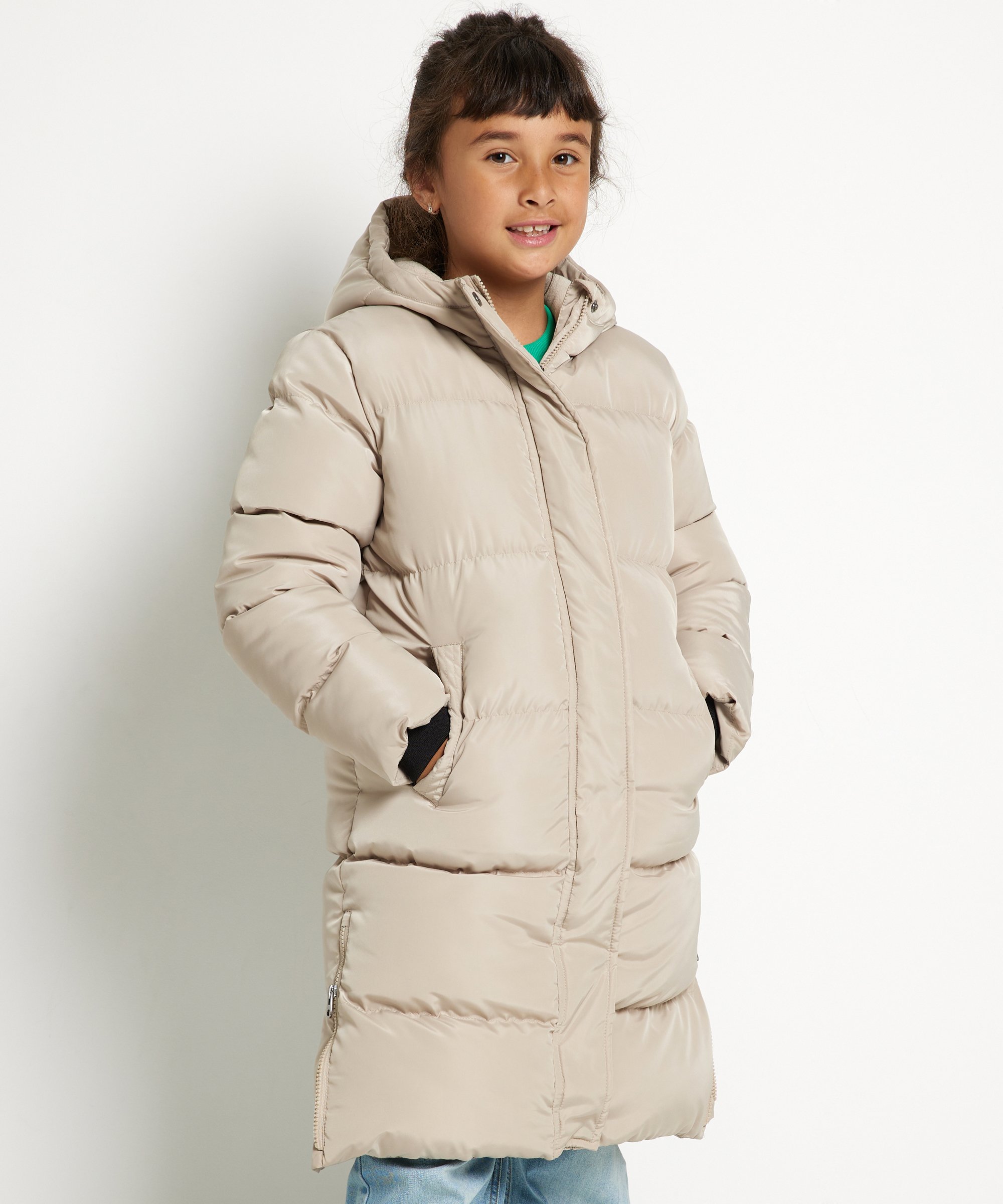 lange puffer jas beige