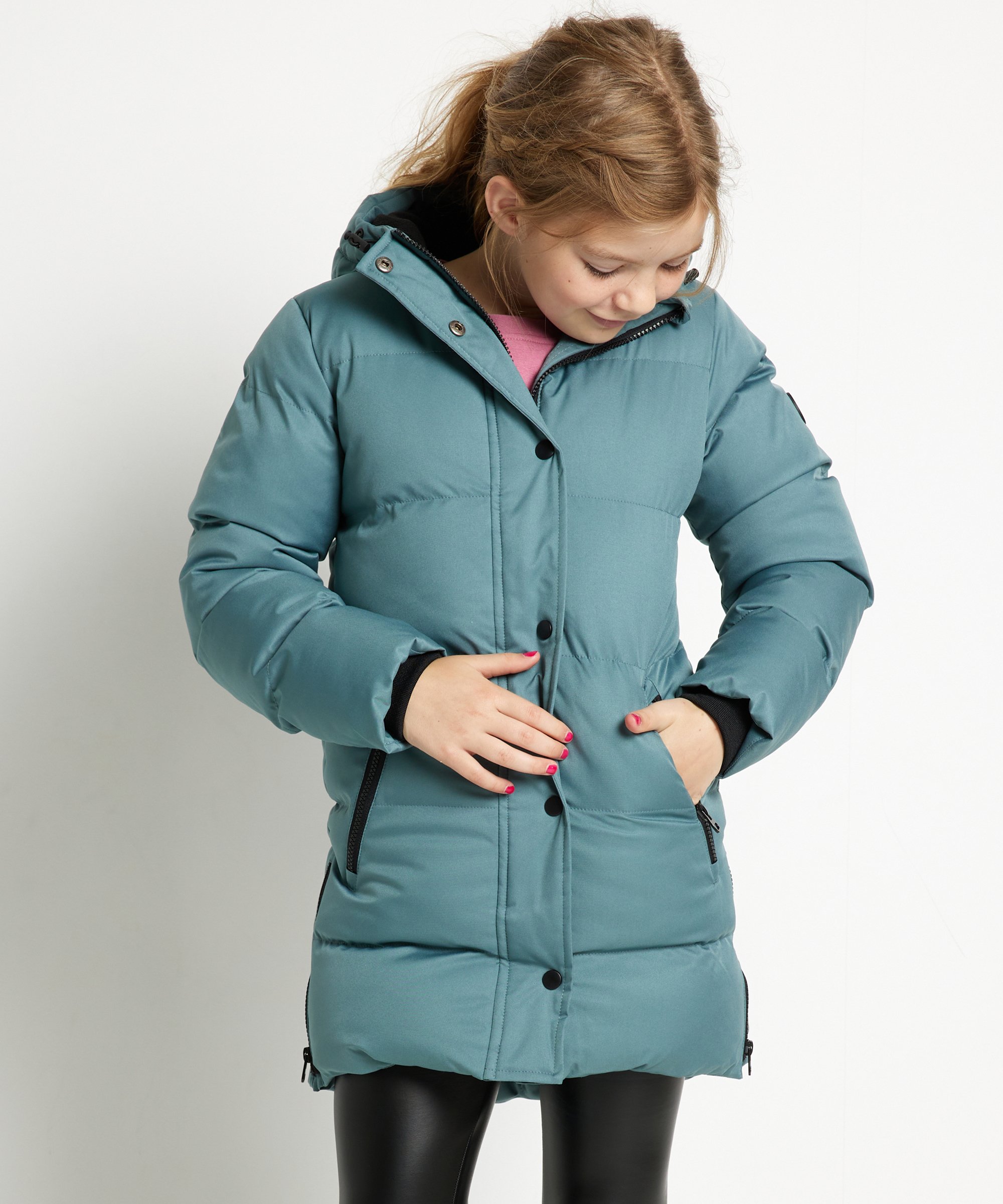 lange puffer jas blauw