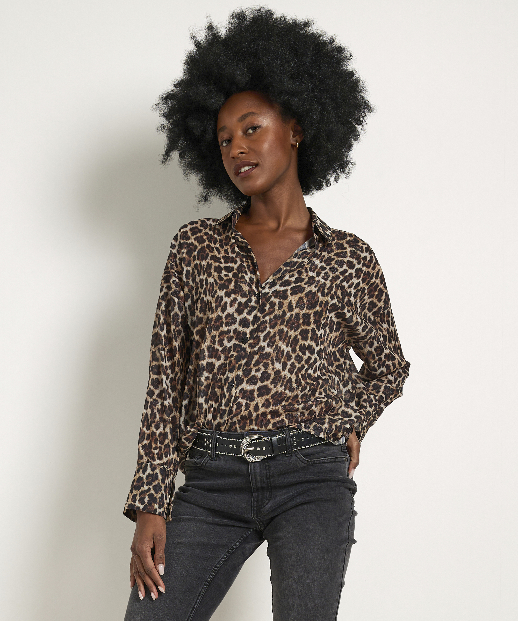 panterprint blouse met kraag