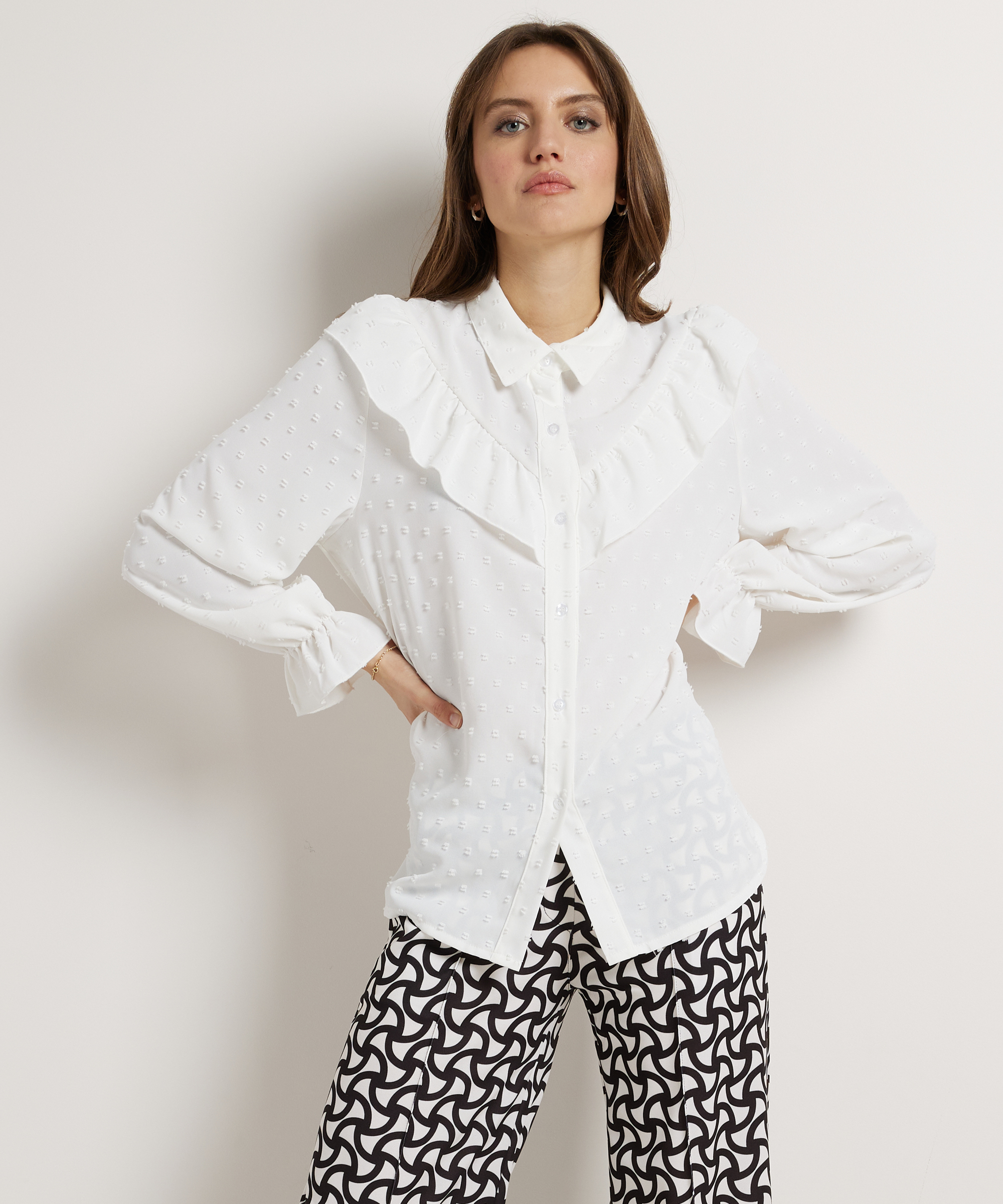 ruche blouse uni gestipt