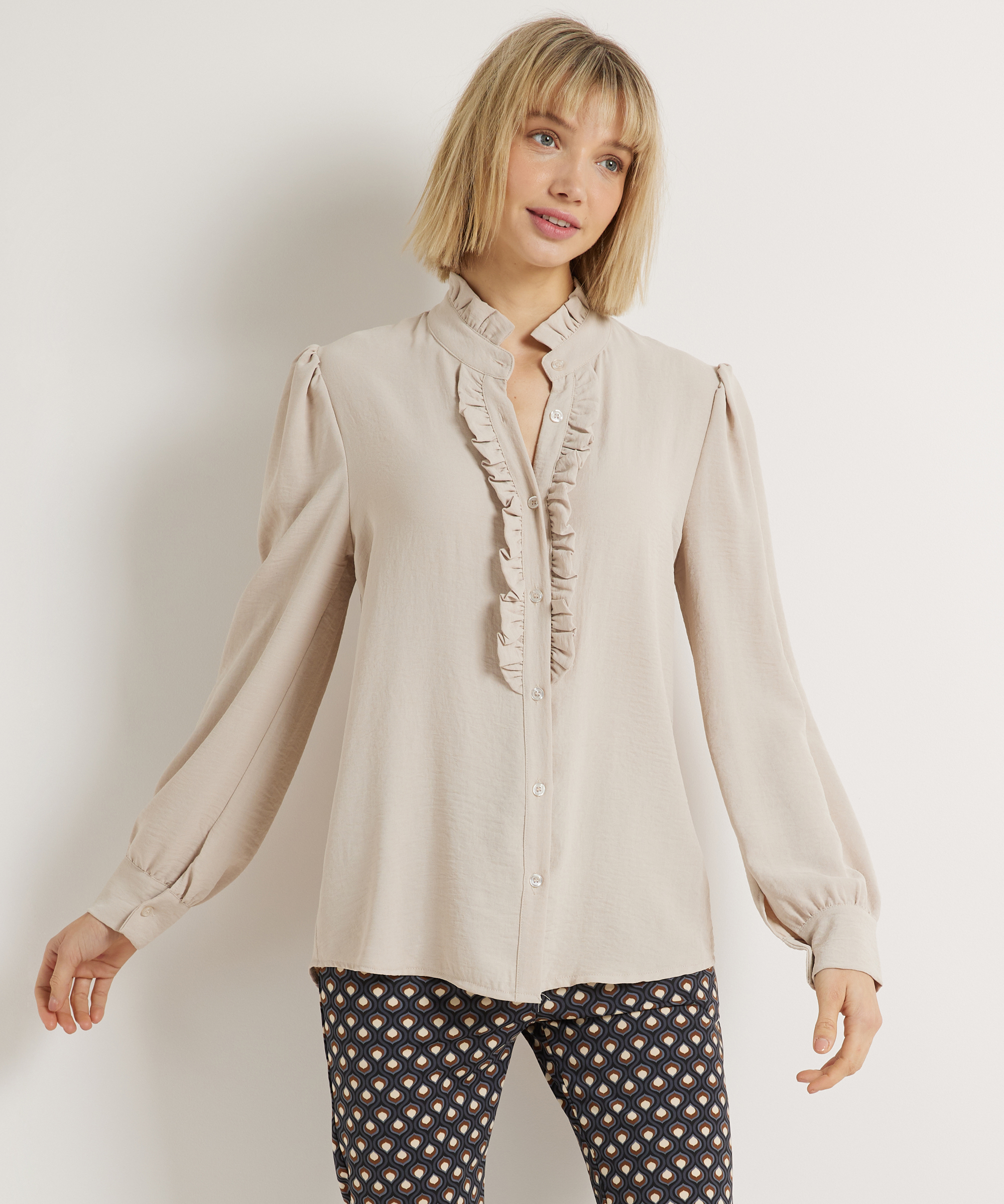 blouse met ruchehals