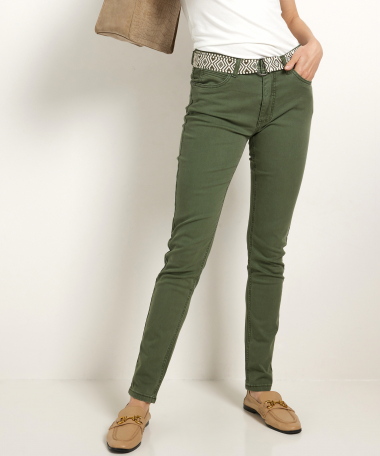 slim fit twill broek met riem