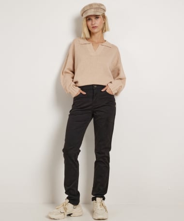 skinny fit stretch twill broek met knopen