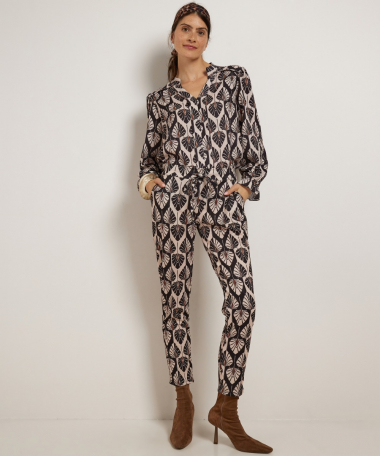 slim fit broek met bladerprint