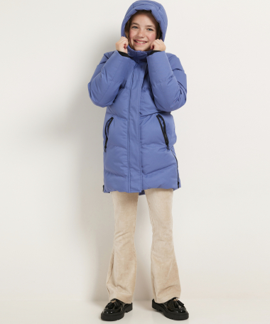 lange puffer jas blauw