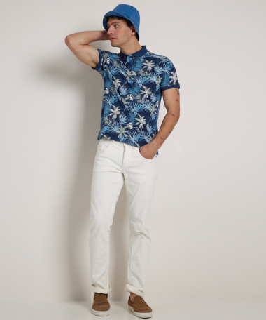 jersey polo met tropical print