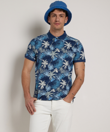 jersey polo met tropical print