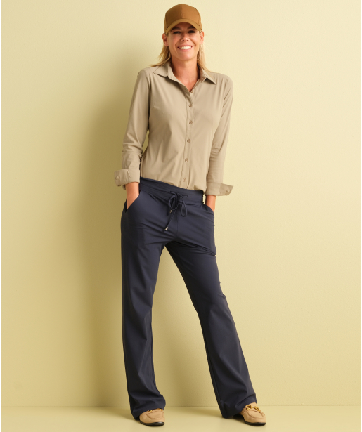 wide fit broek travelstof